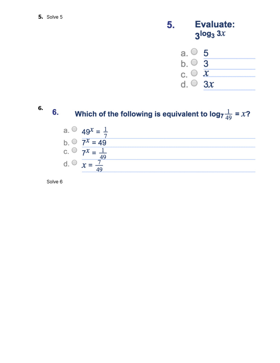 Algebra 2 Logarithms Quiz Shop