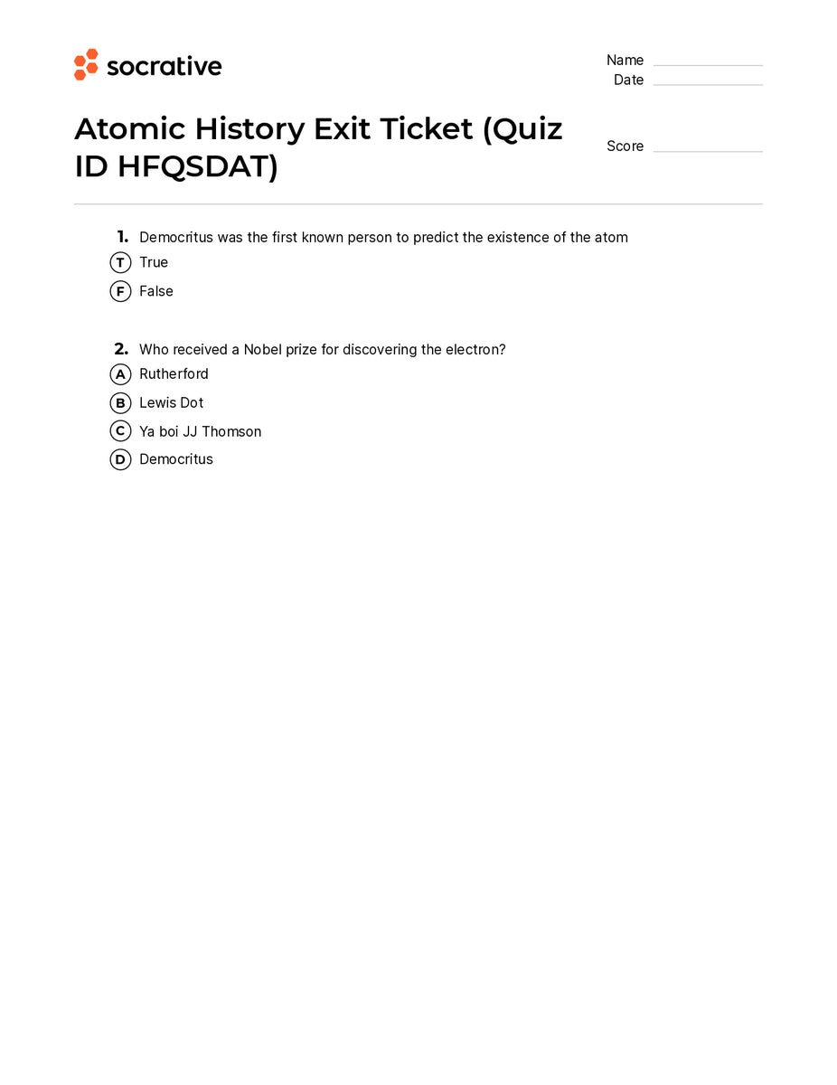 Atomic History Exit Ticket Quiz Shop