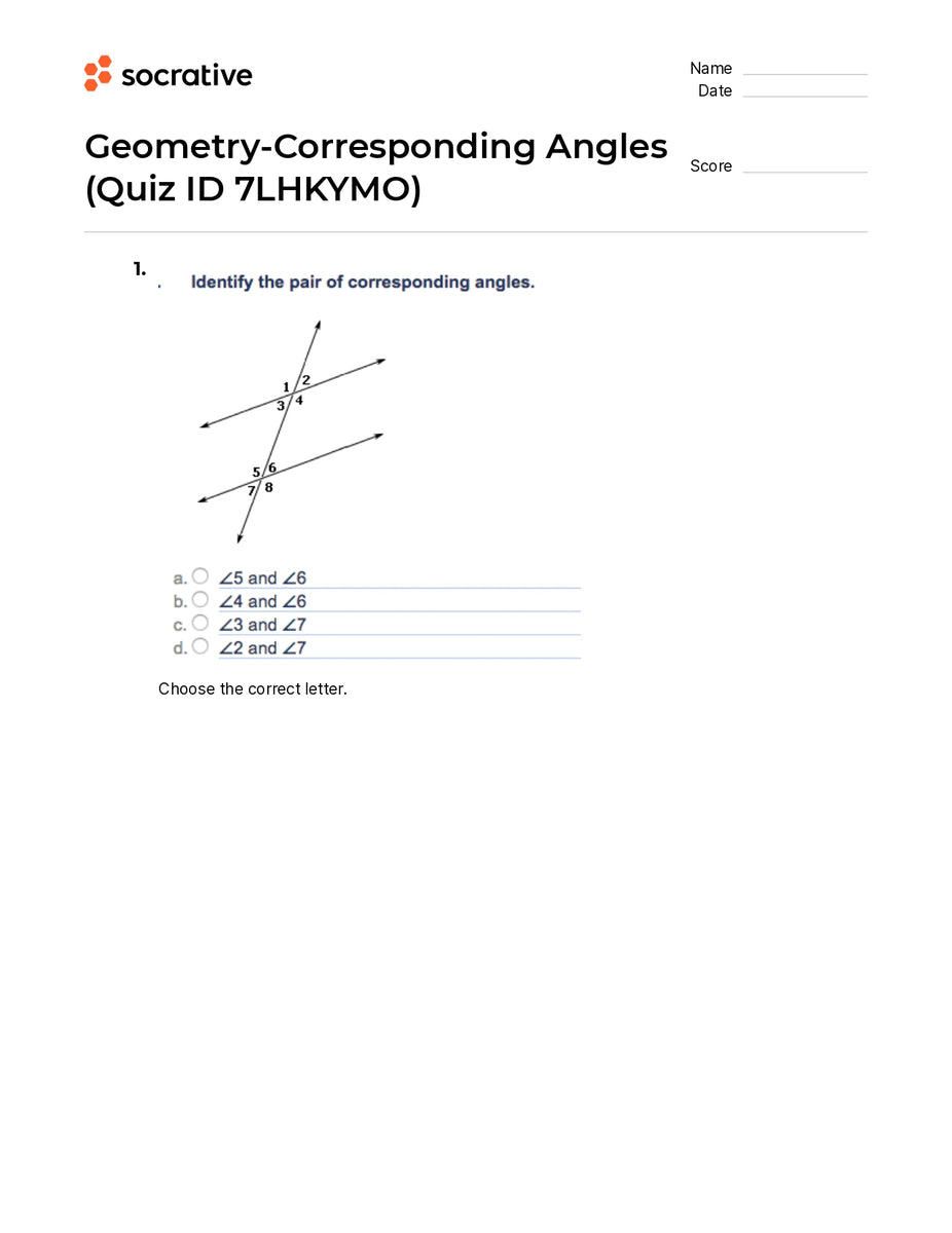 GeometryCorresponding Angles Quiz Shop