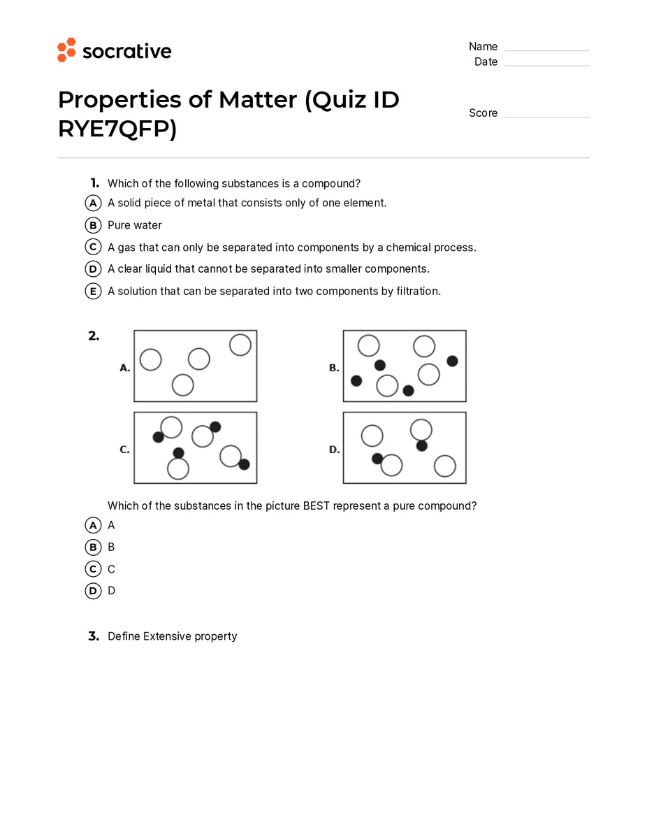 Properties Of Matter Quiz Shop