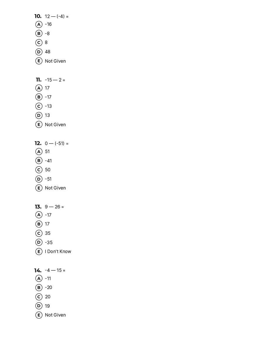 Subtracting Integers – Quiz Shop