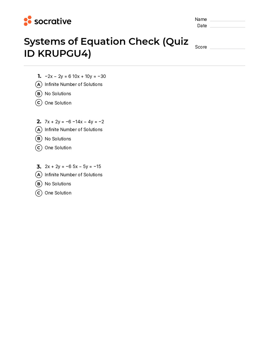 Systems Of Equation Check Quiz Shop