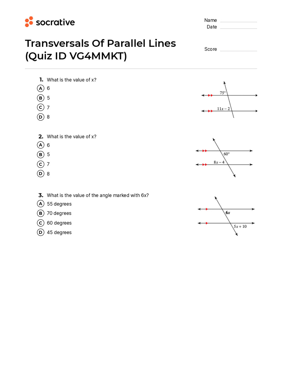 Transversals Of Parallel Lines Quiz Shop