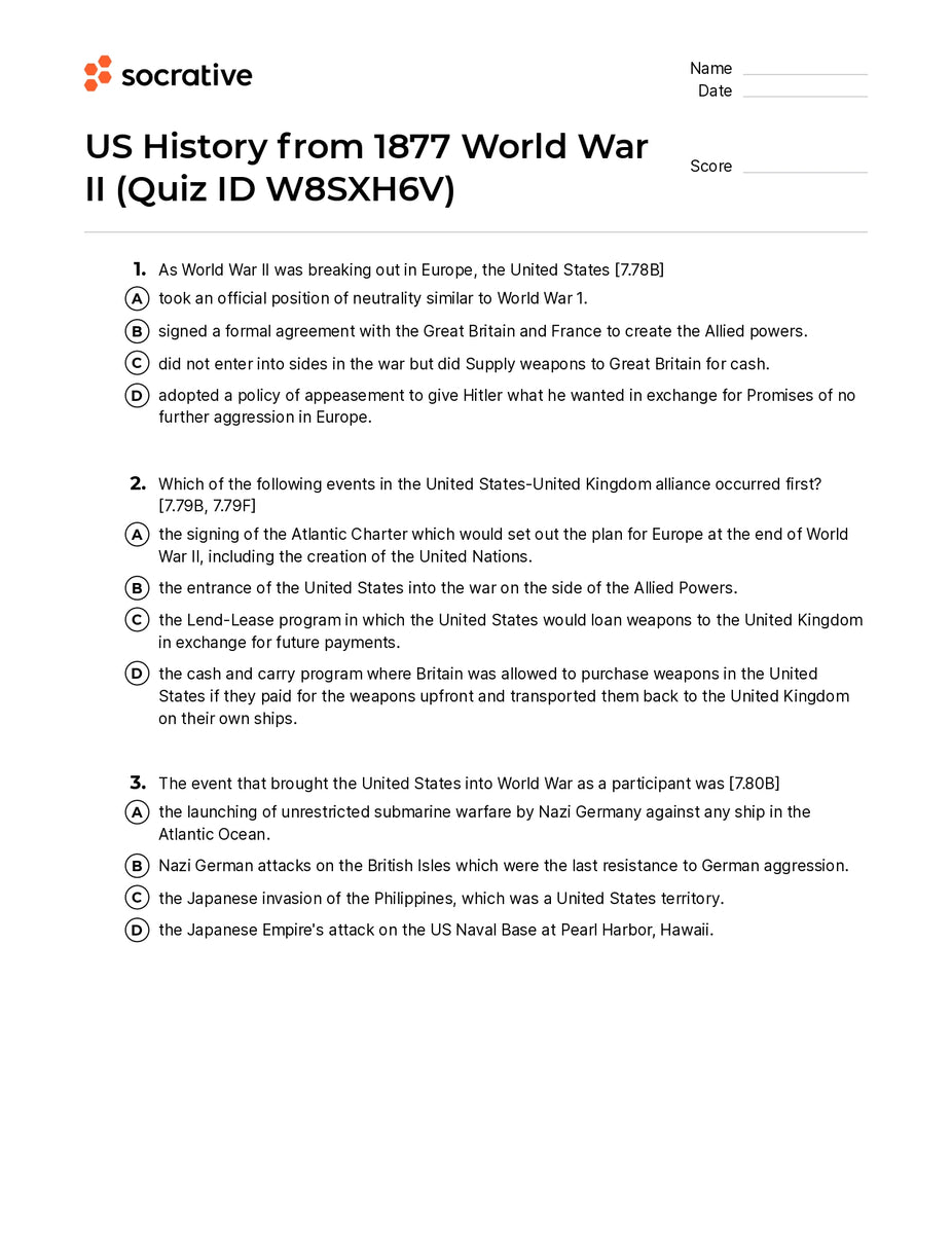 Us History From 1877 World War Ii – Quiz Shop