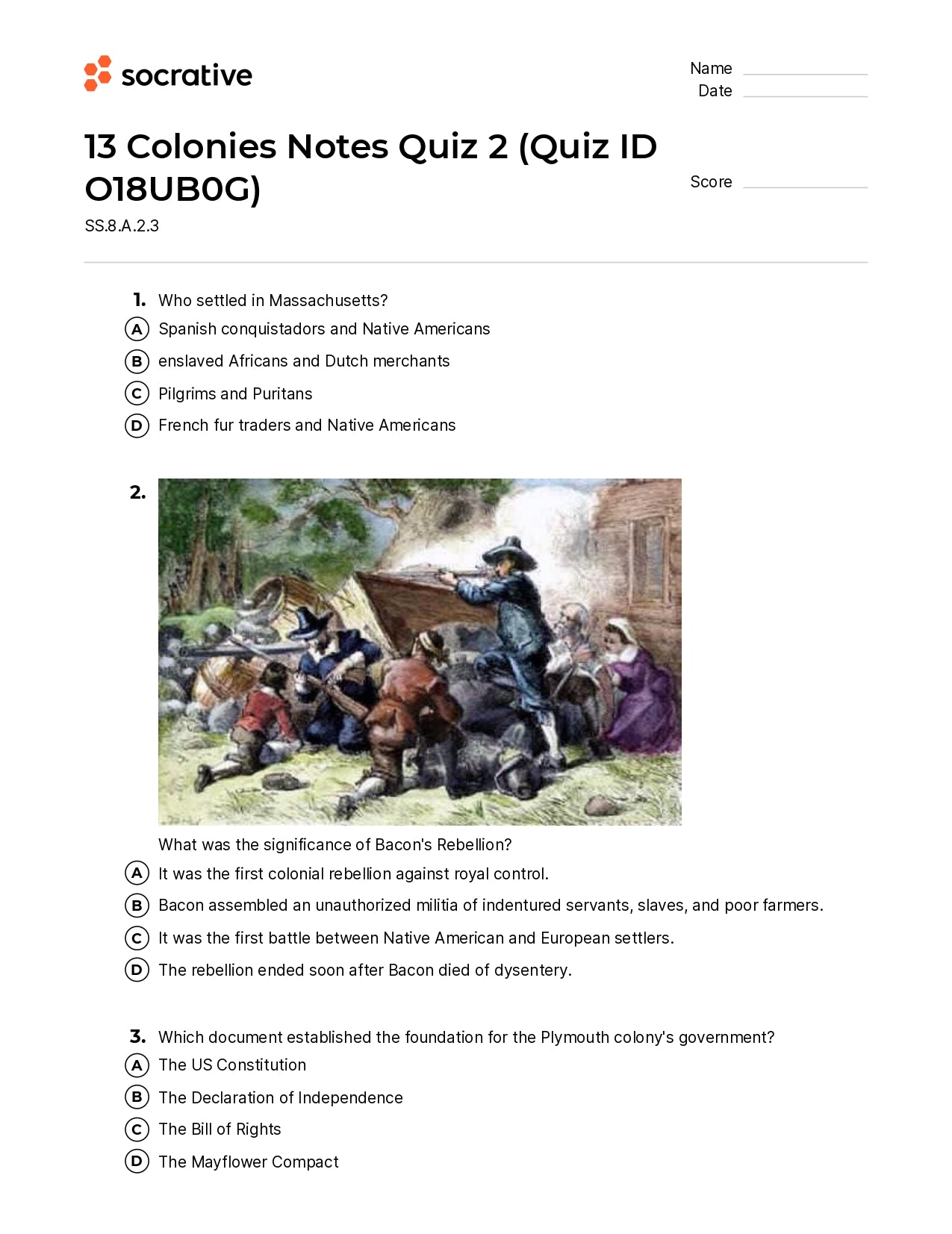 13 Colonies Notes Quiz 2