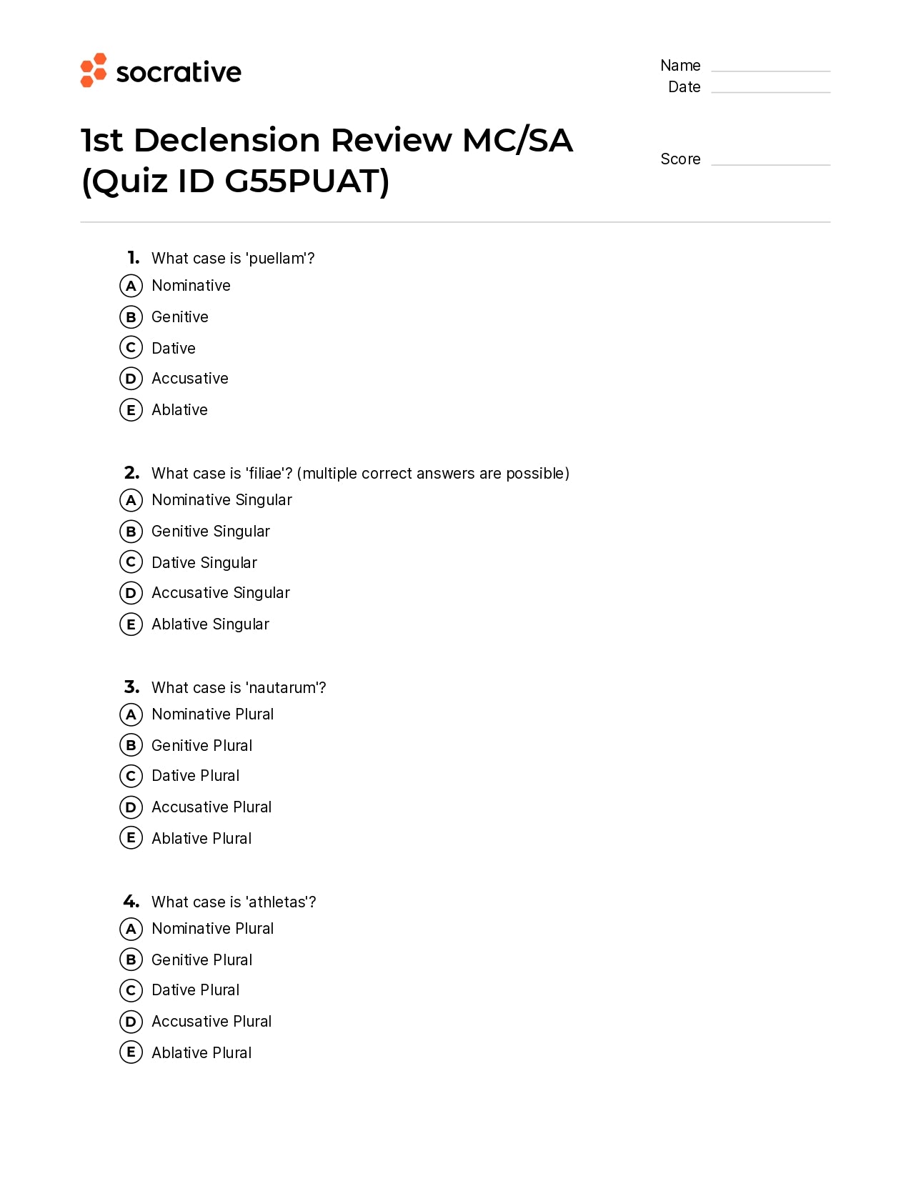 1St Declension Review Mc/Sa