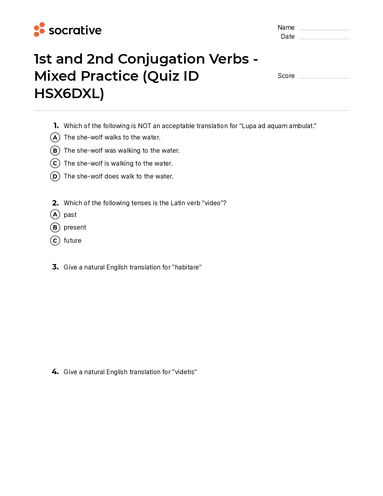 1St And 2Nd Conjugation Verbs-Mixed Practice