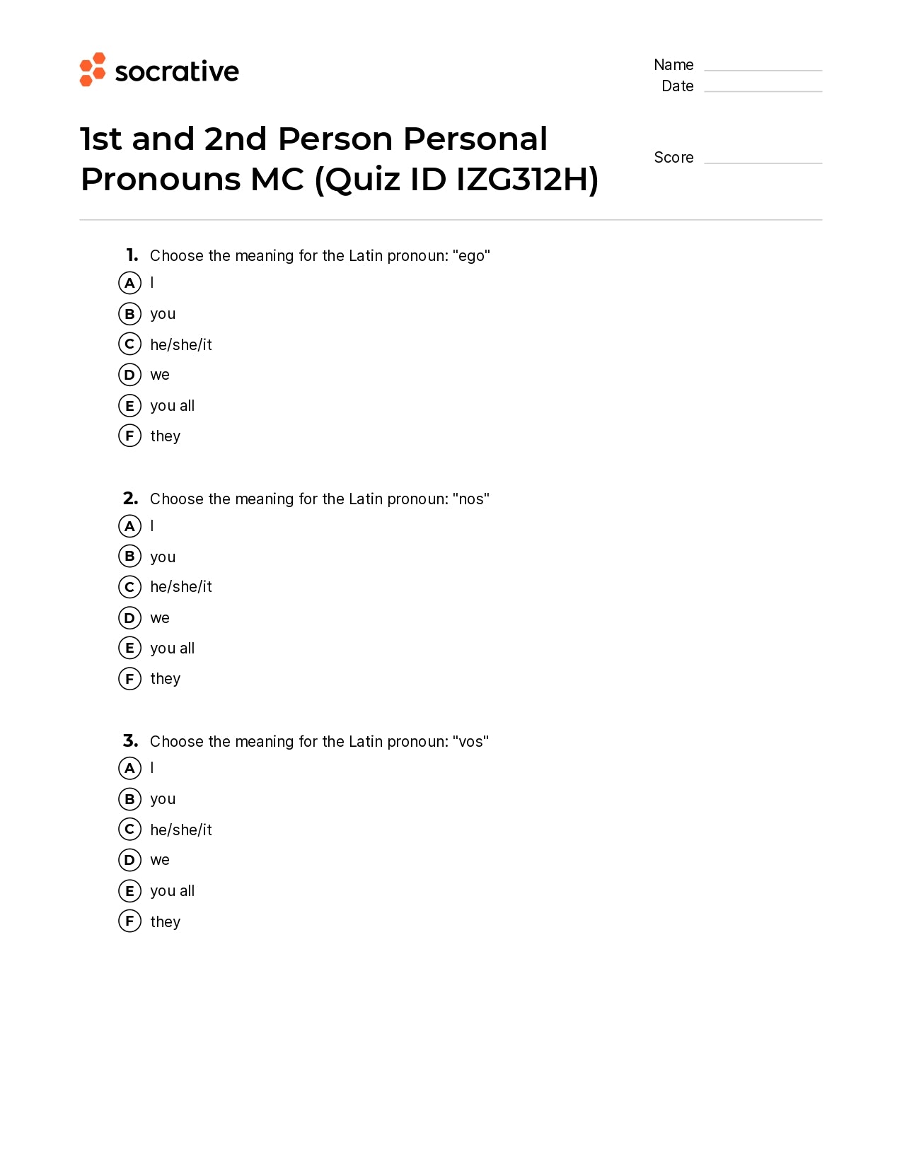 1St And 2Nd Person Personal Pronouns Mc