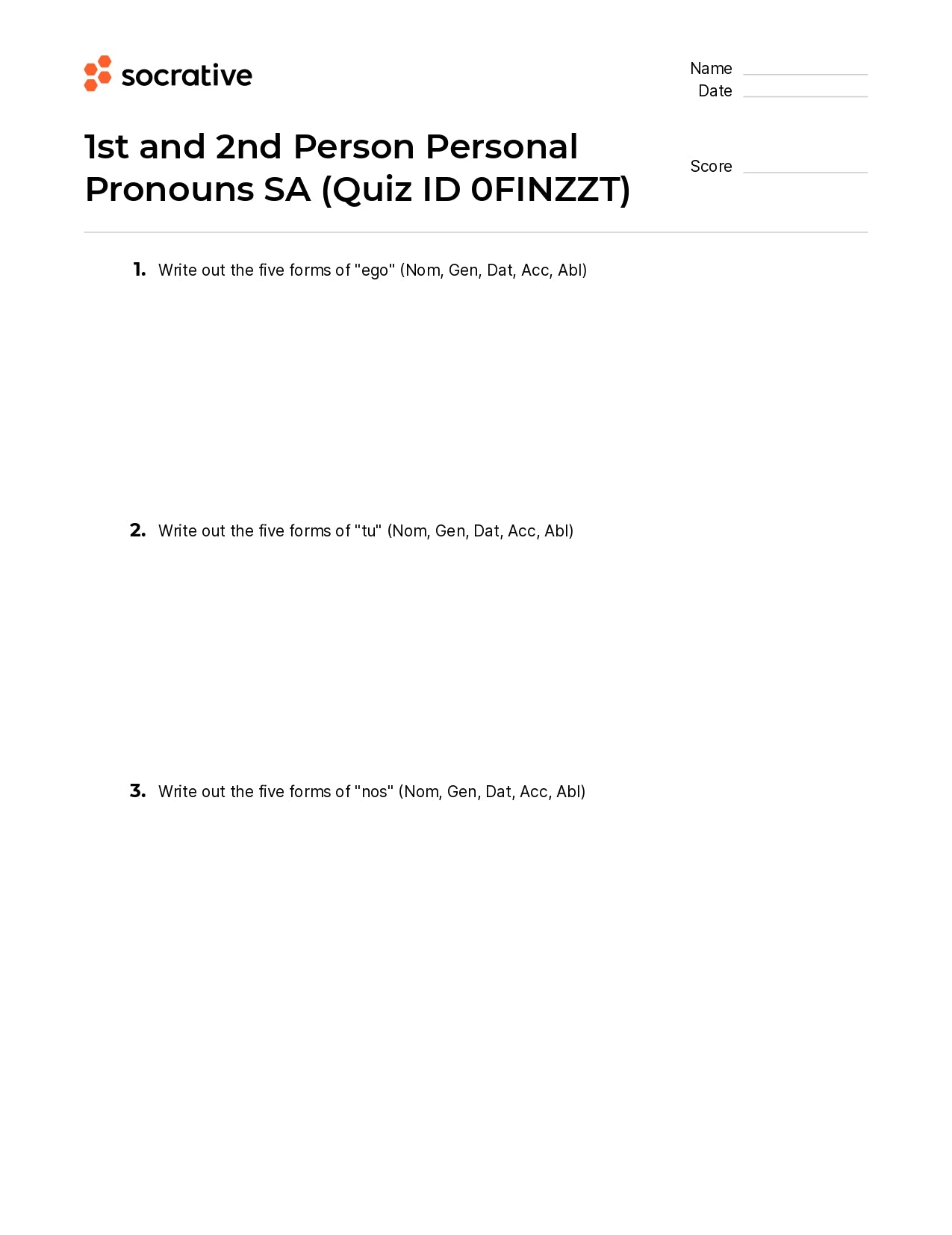 1St And 2Nd Person Personal Pronouns Sa