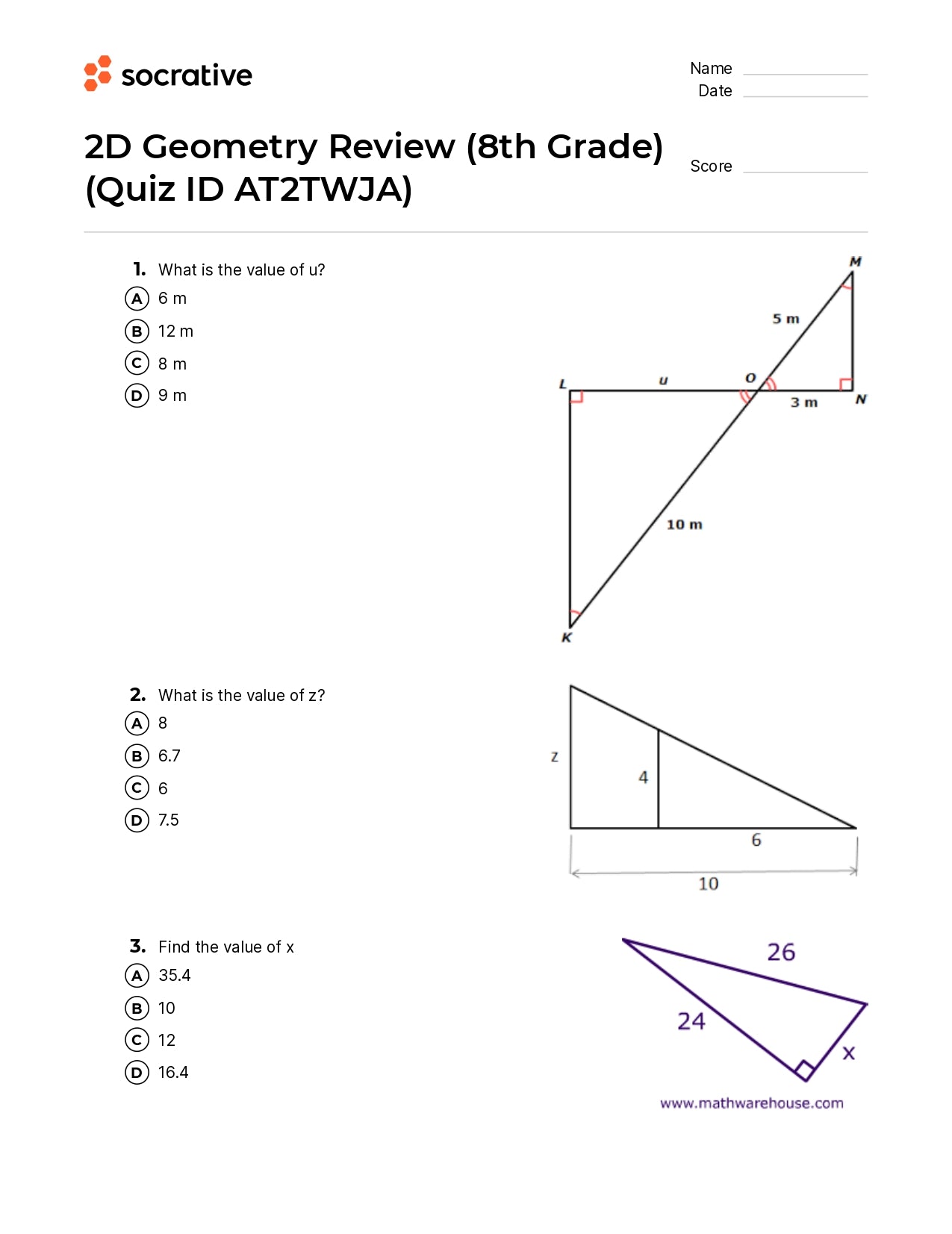 2D Geometry Review (8Th Grade)