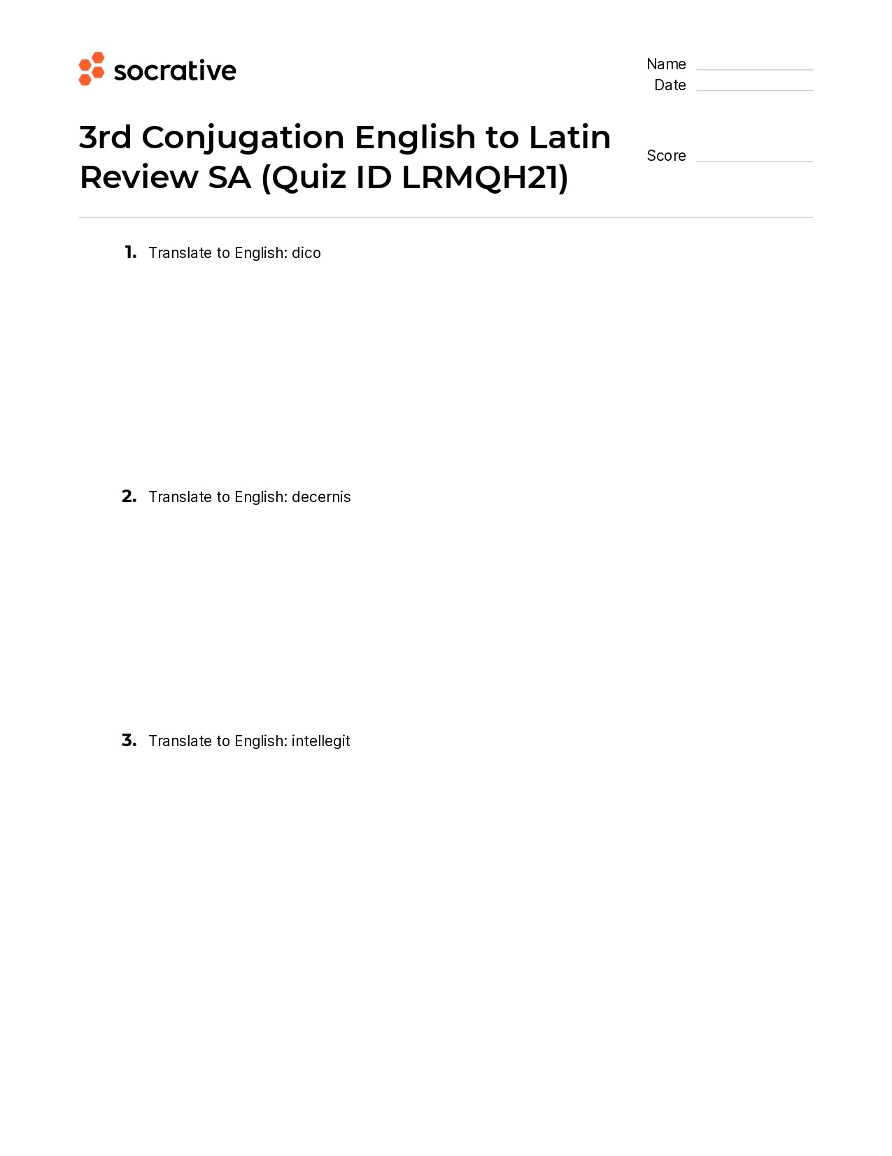 3Rd Conjugation English To Latin Review Sa