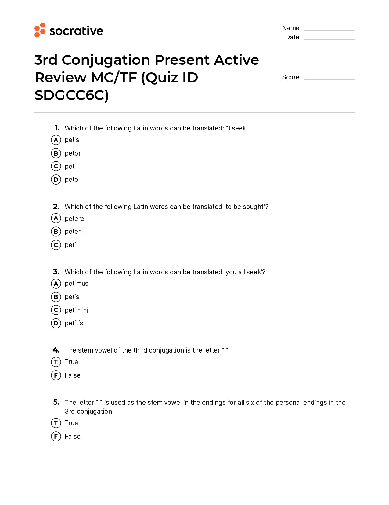 3Rd Conjugation Present Active Review Mc/Tf