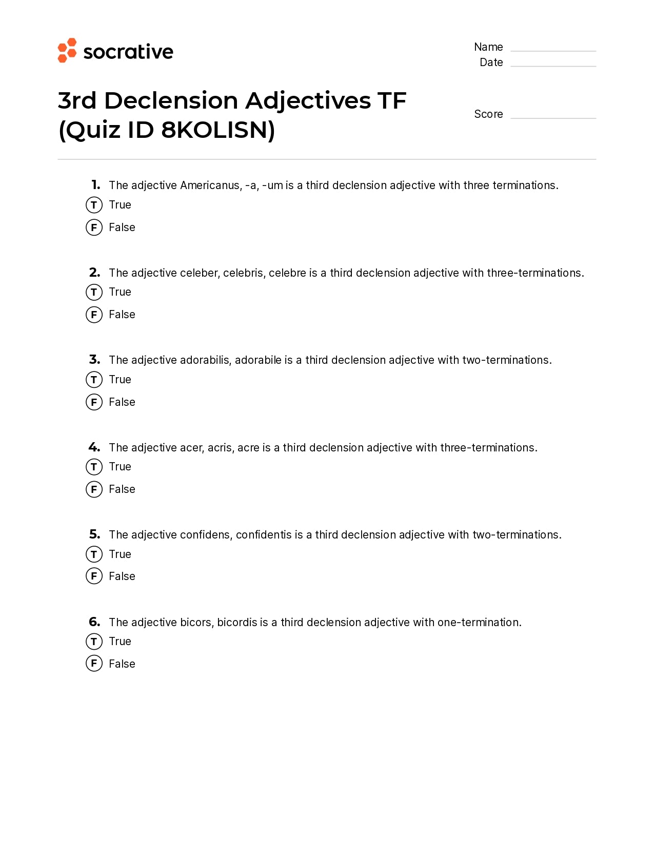 3Rd Declension Adjectives Tf