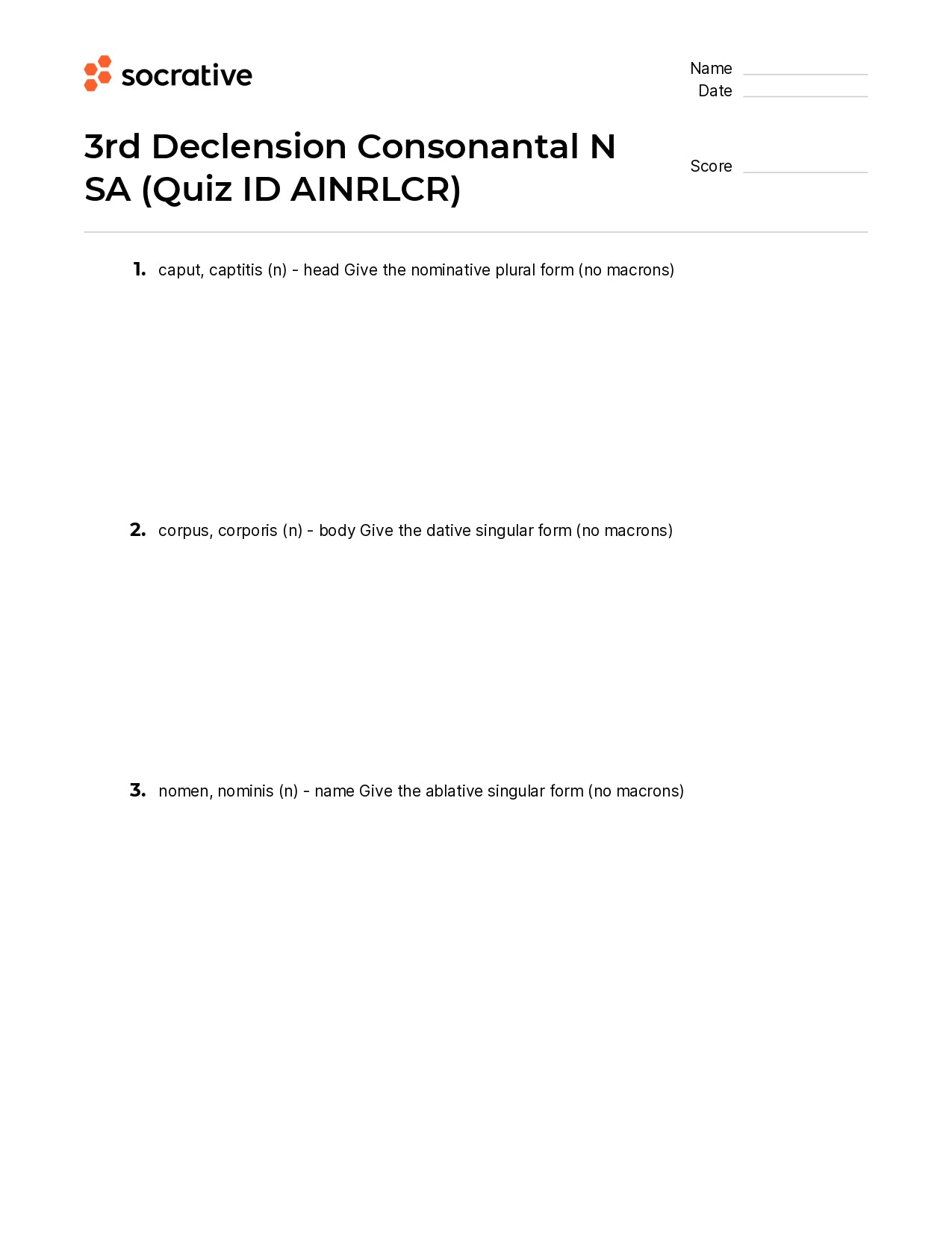 3Rd Declension Consonantal N Sa