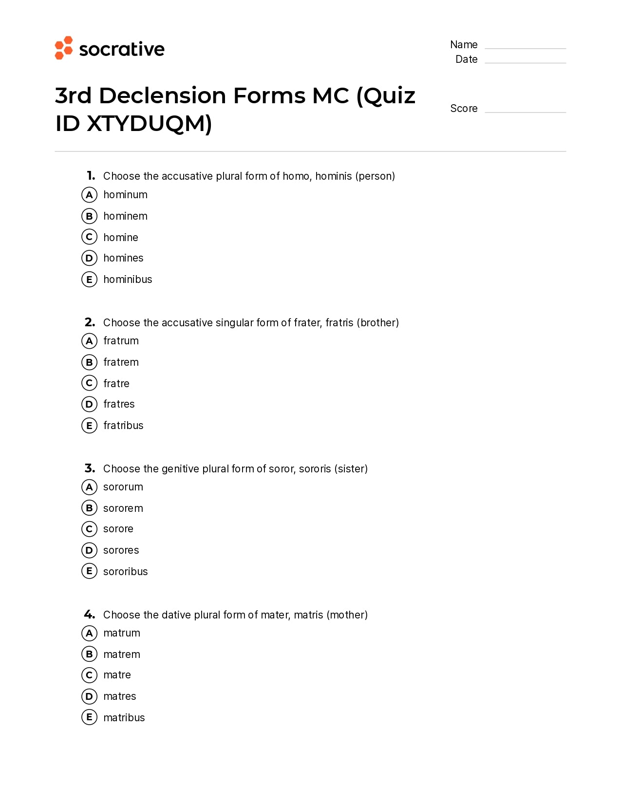 3Rd Declension Forms Mc