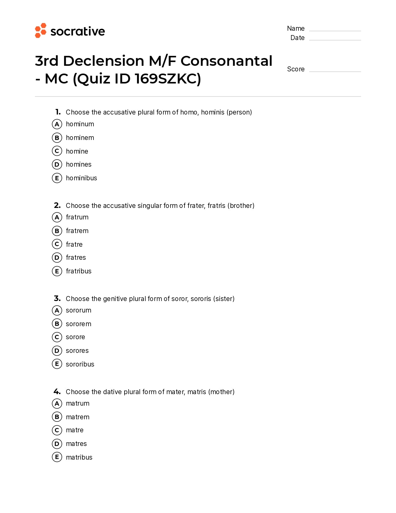 3Rd Declension M/F Consonantal-Mc