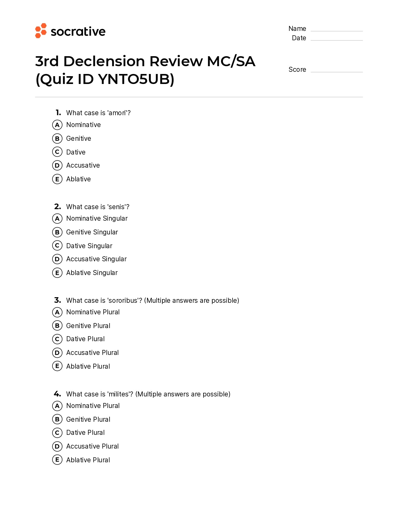 3Rd Declension Review Mc/Sa