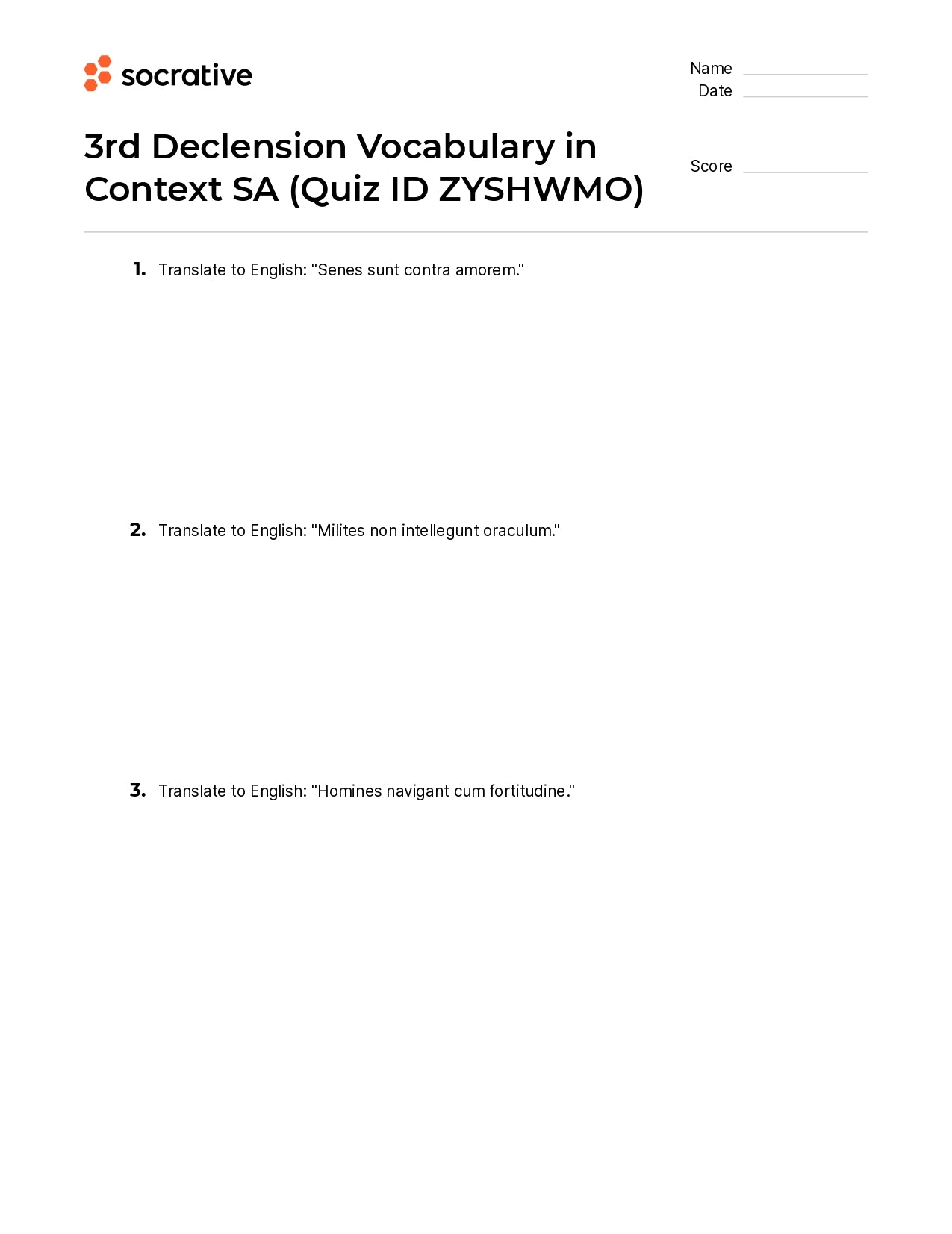 3Rd Declension Vocabulary In Context Sa