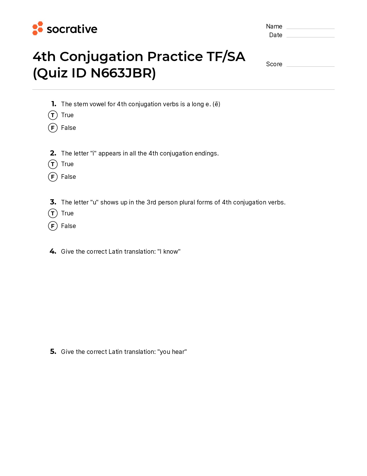 4Th Conjugation Practice Tf/Sa