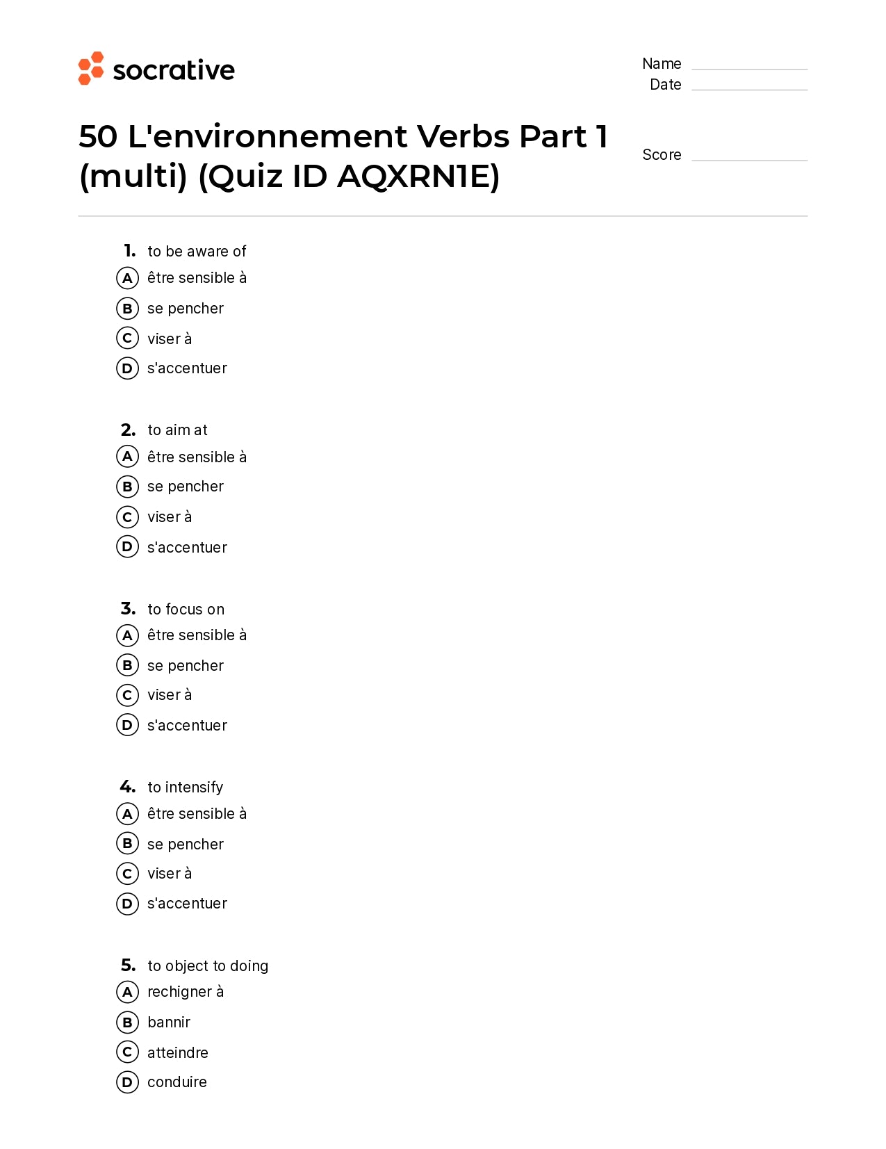 50 L'Environnement Verbs Part 1 (Multi)