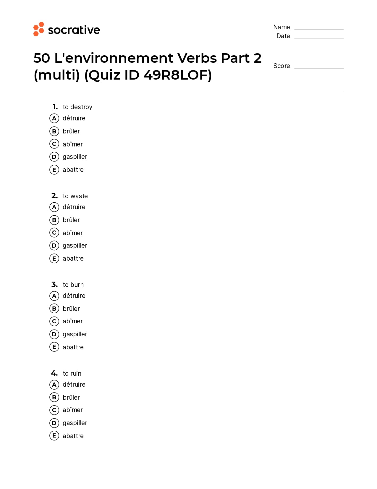 50 L'Environnement Verbs Part 2 (Multi)