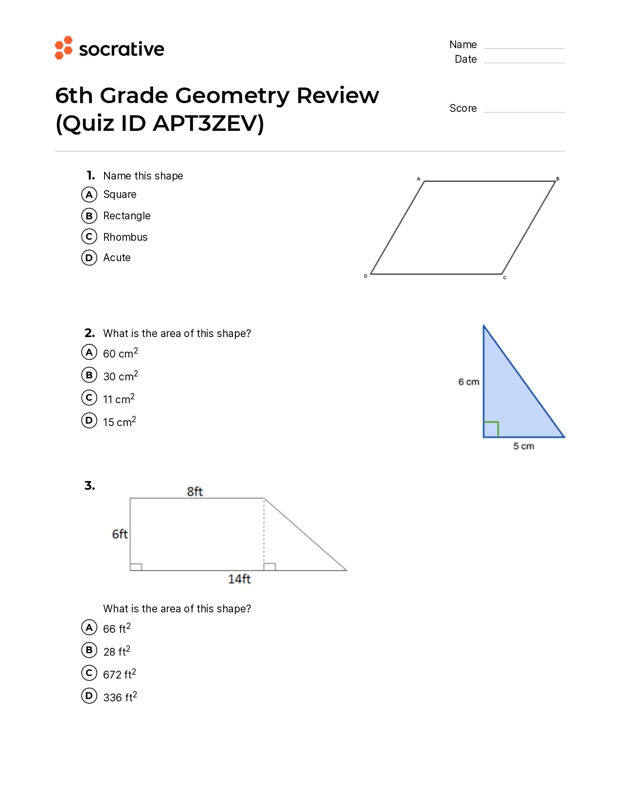 6Th Grade Geometry Review