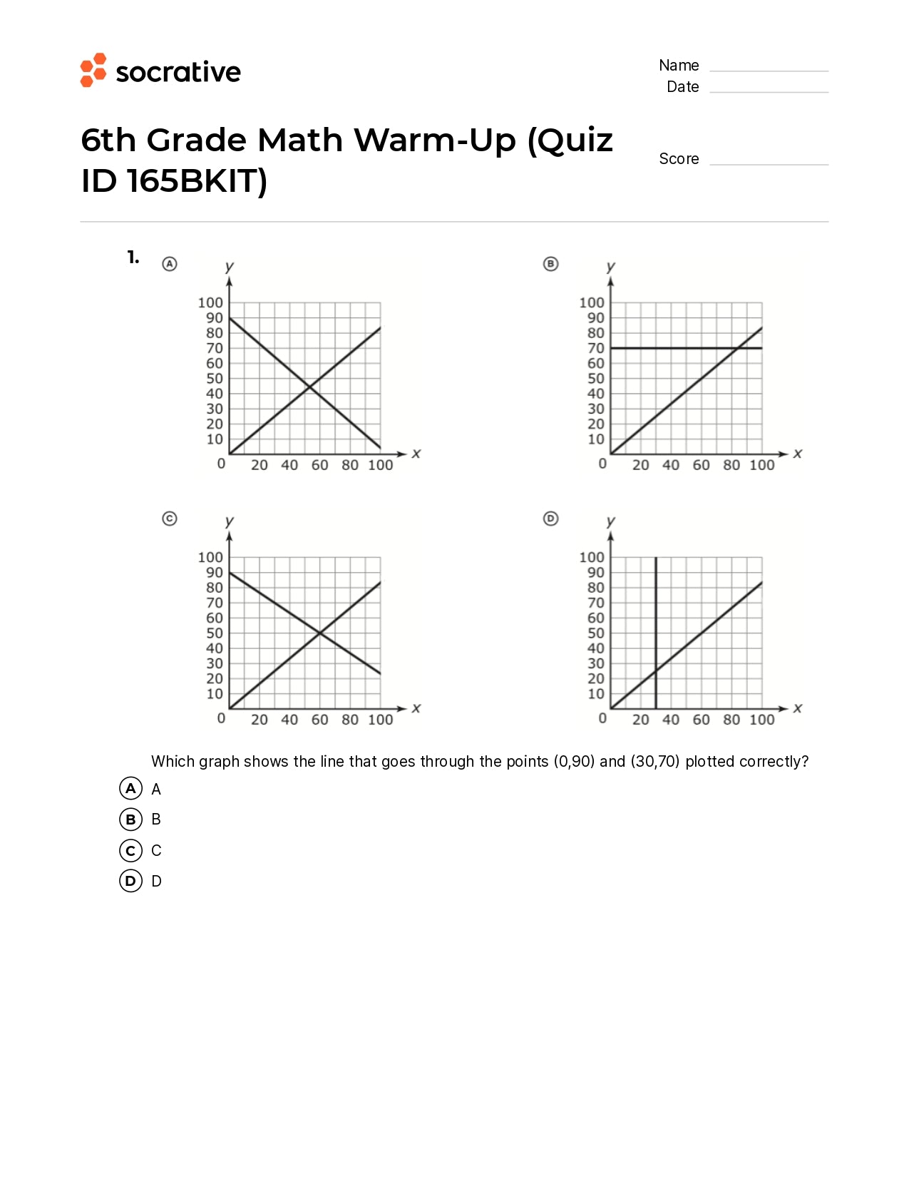 6Th Grade Math Warm-Up