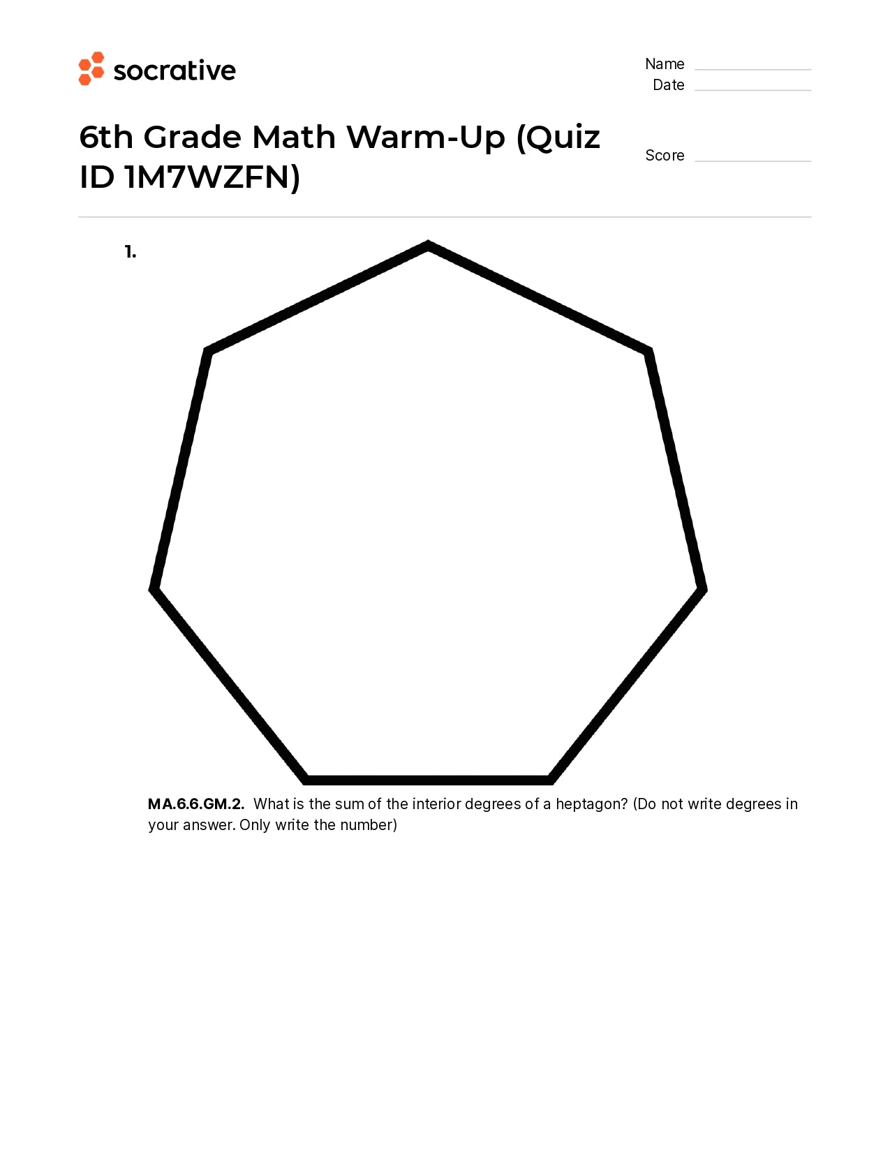 6Th Grade Math Warm-Up