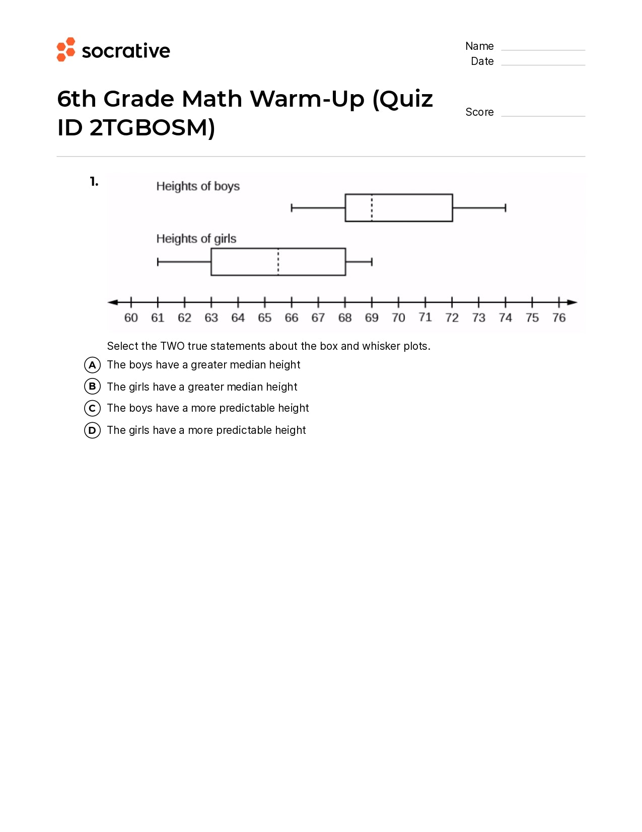 6Th Grade Math Warm-Up