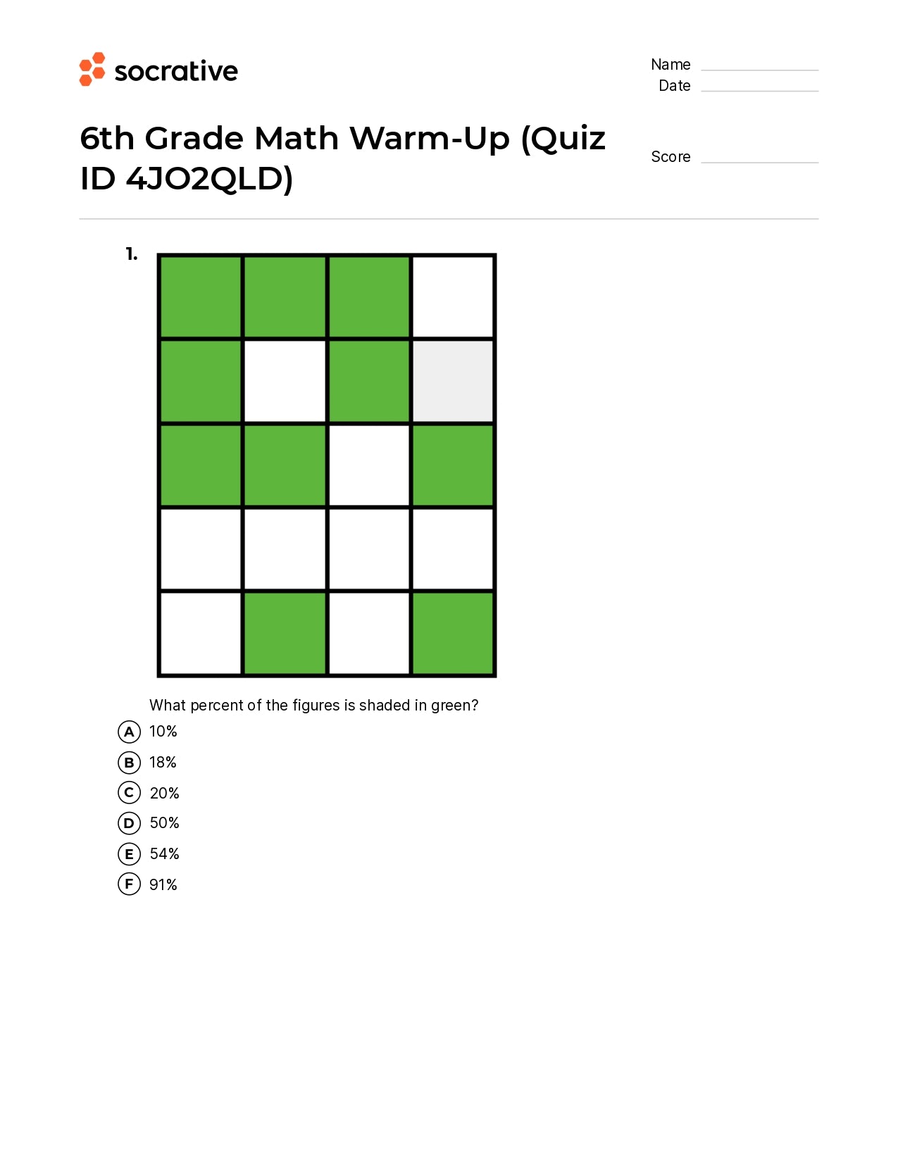 6Th Grade Math Warm-Up