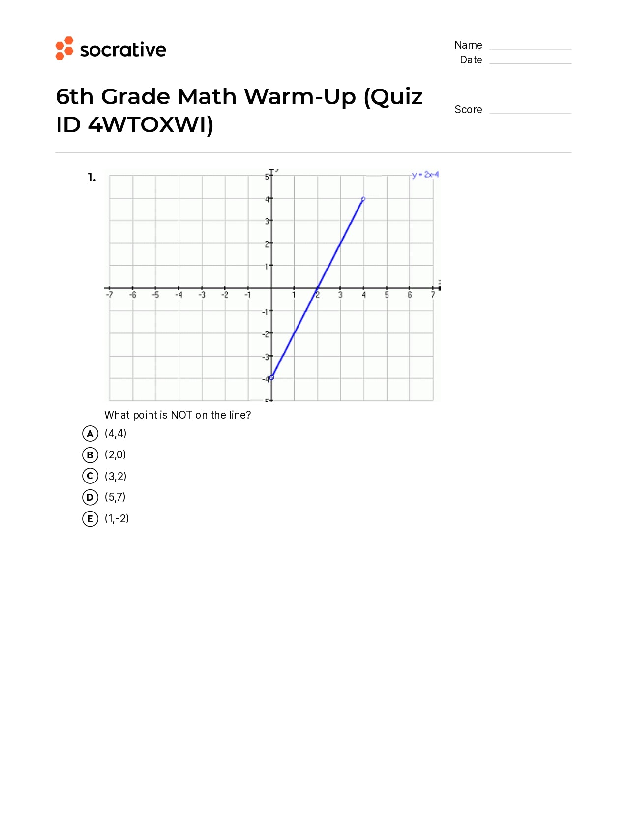 6Th Grade Math Warm-Up
