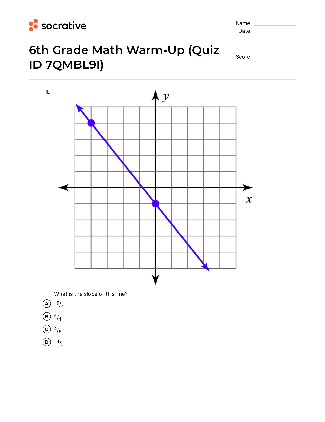 6Th Grade Math Warm-Up
