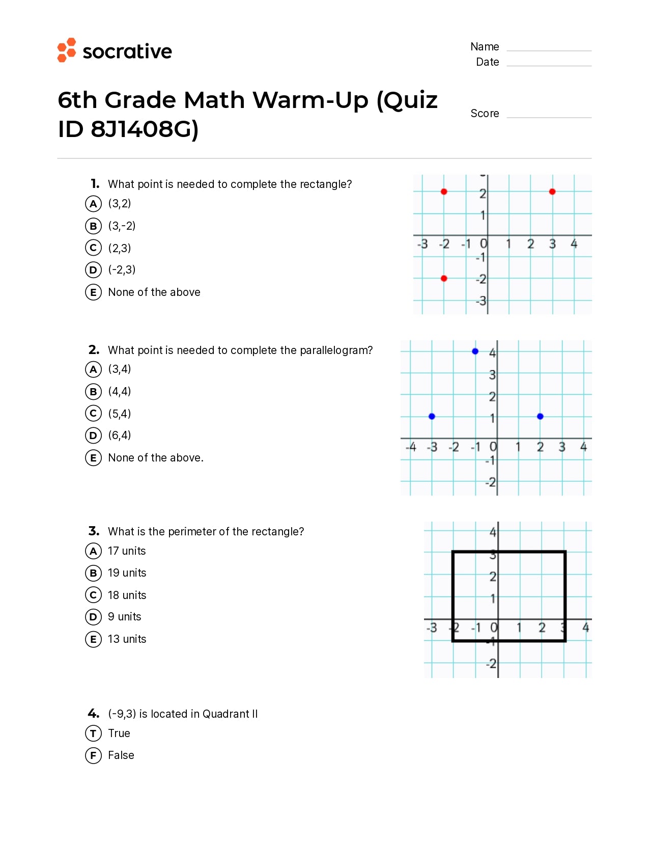 6Th Grade Math Warm-Up