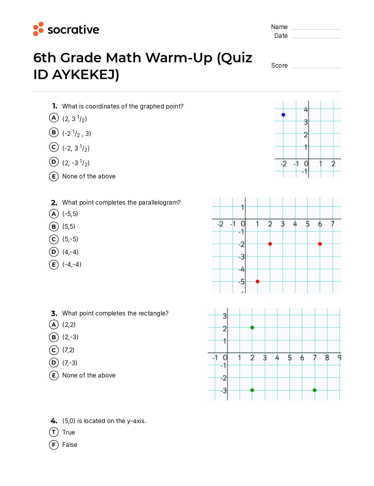 6Th Grade Math Warm-Up
