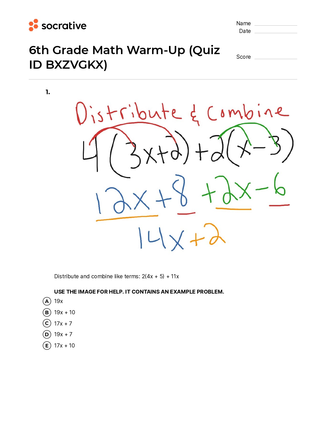 6Th Grade Math Warm-Up