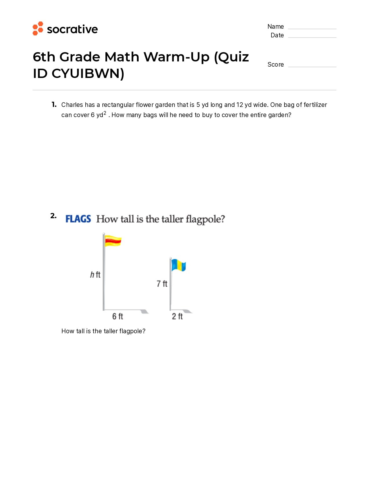 6Th Grade Math Warm-Up
