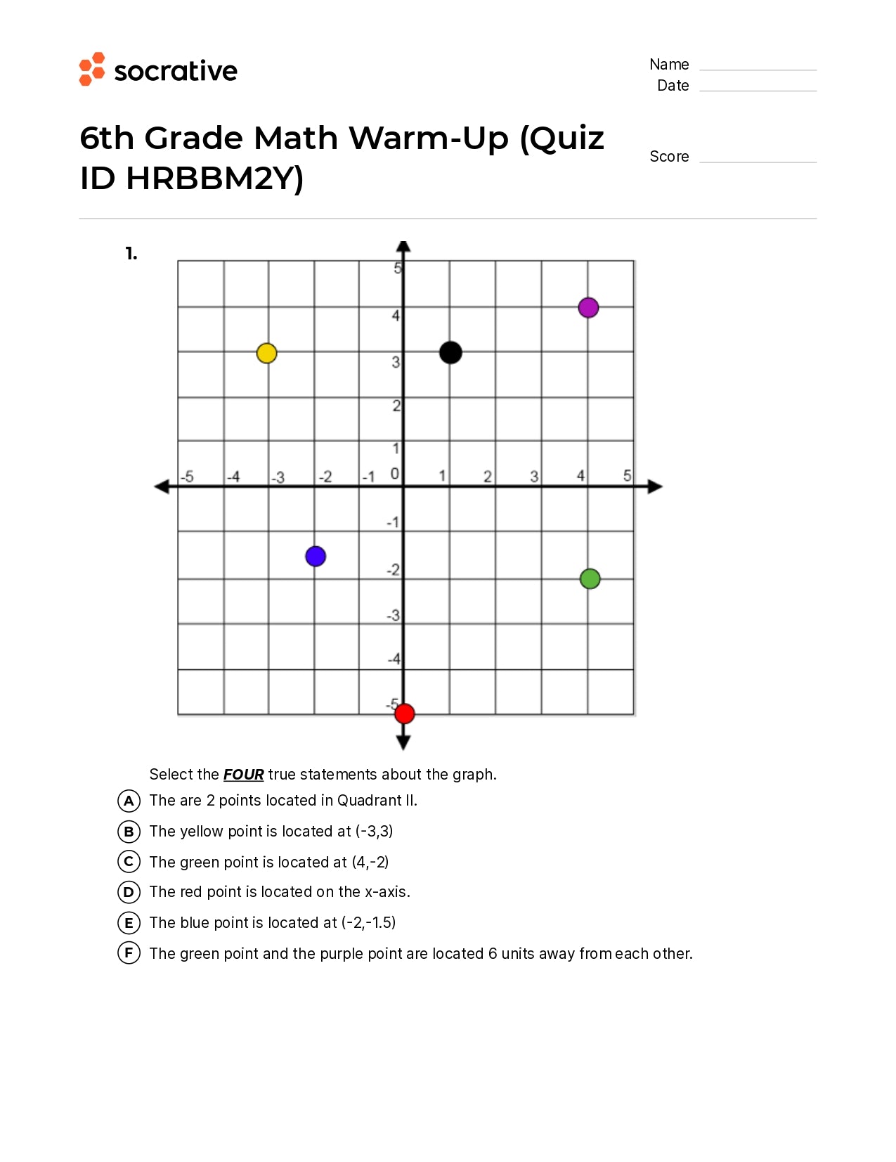 6Th Grade Math Warm-Up