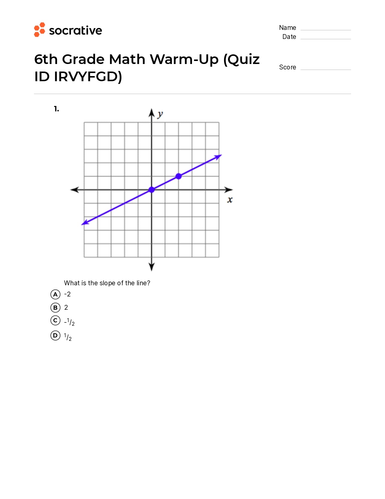 6Th Grade Math Warm-Up