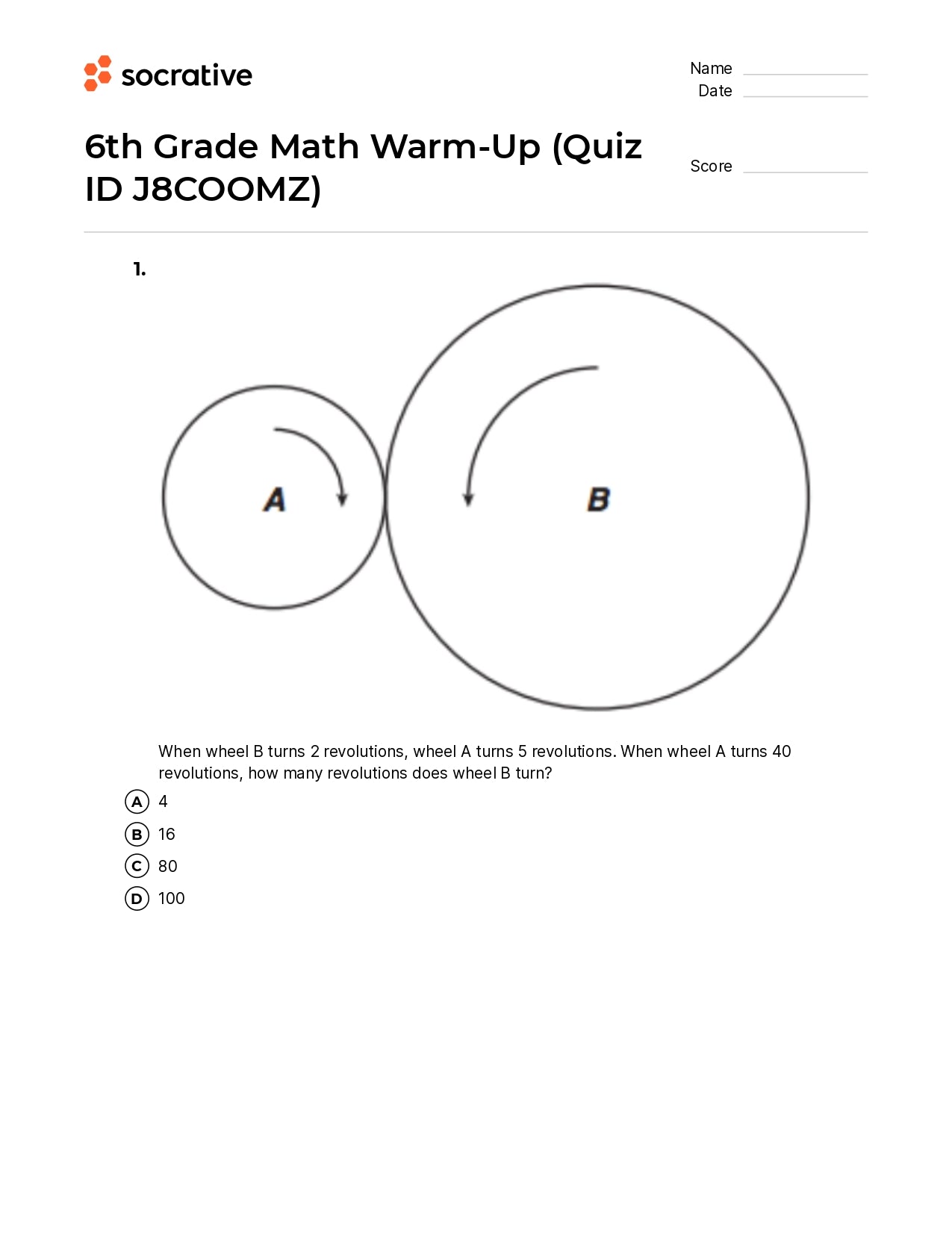 6Th Grade Math Warm-Up