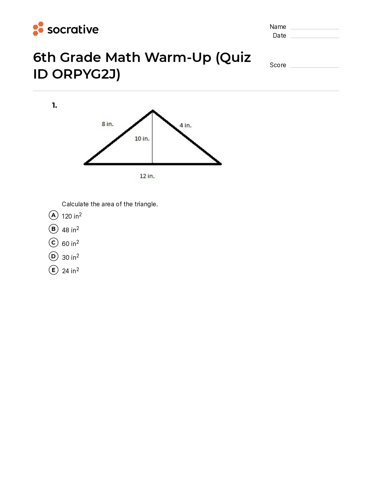 6Th Grade Math Warm-Up