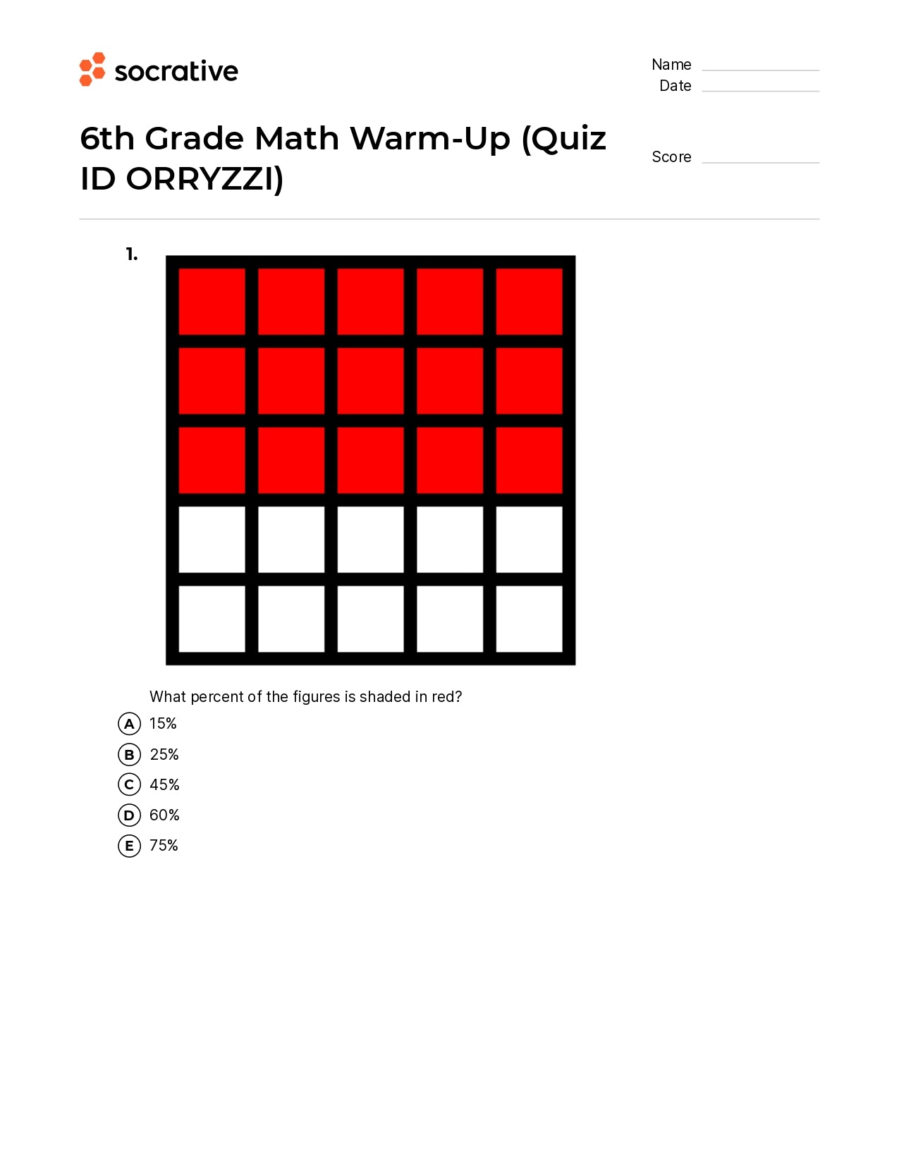 6Th Grade Math Warm-Up