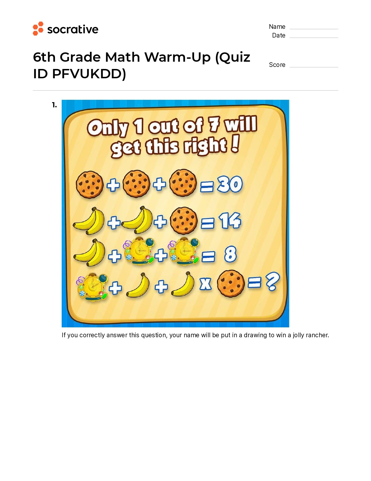 6Th Grade Math Warm-Up