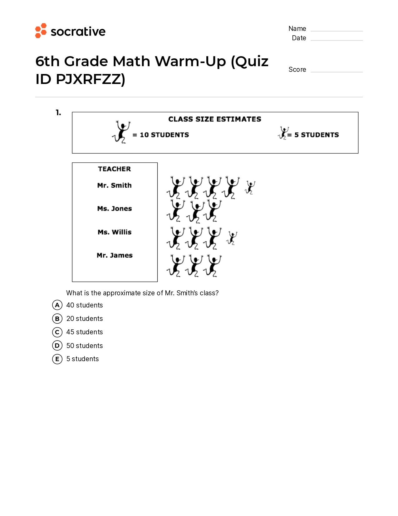 6Th Grade Math Warm-Up