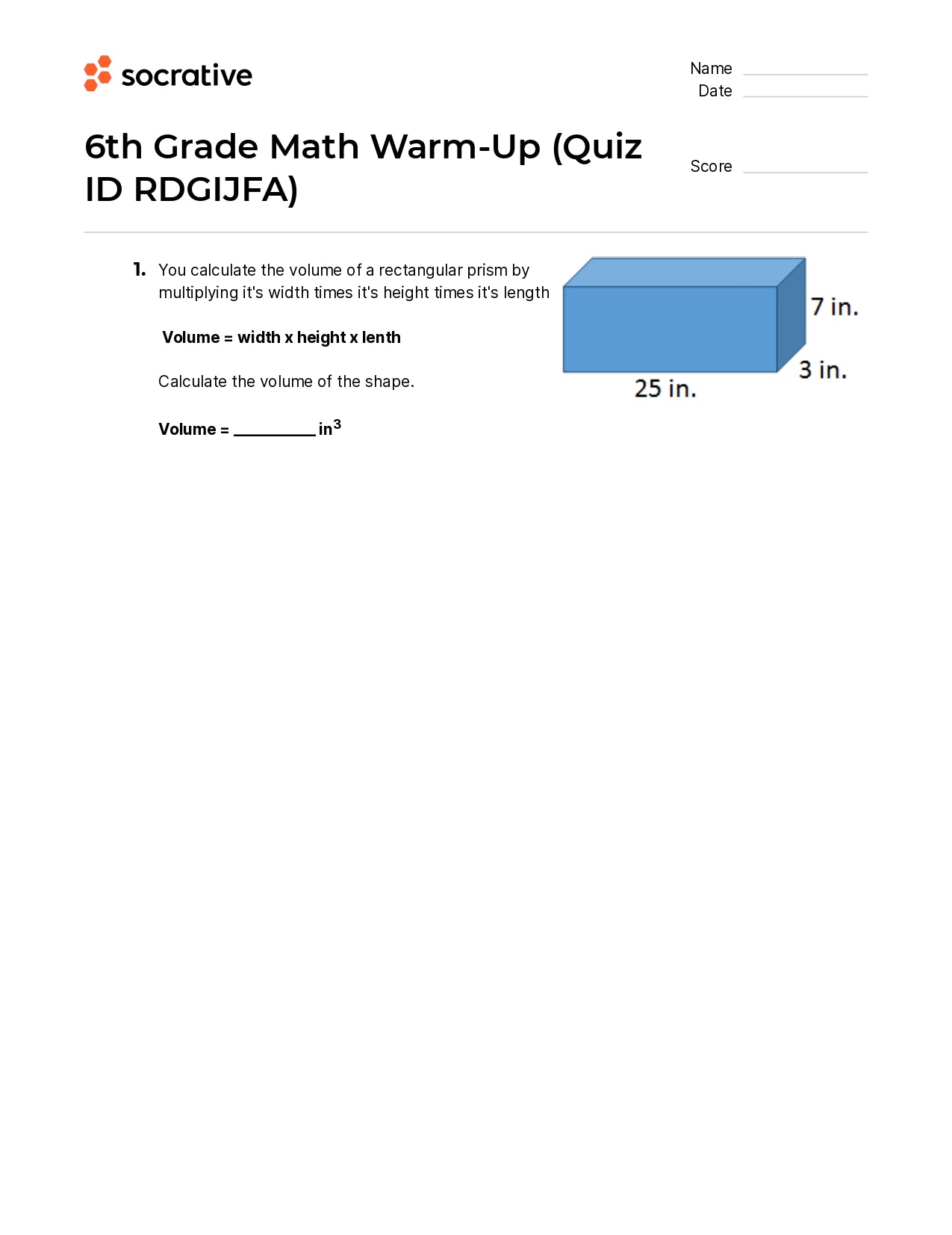 6Th Grade Math Warm-Up