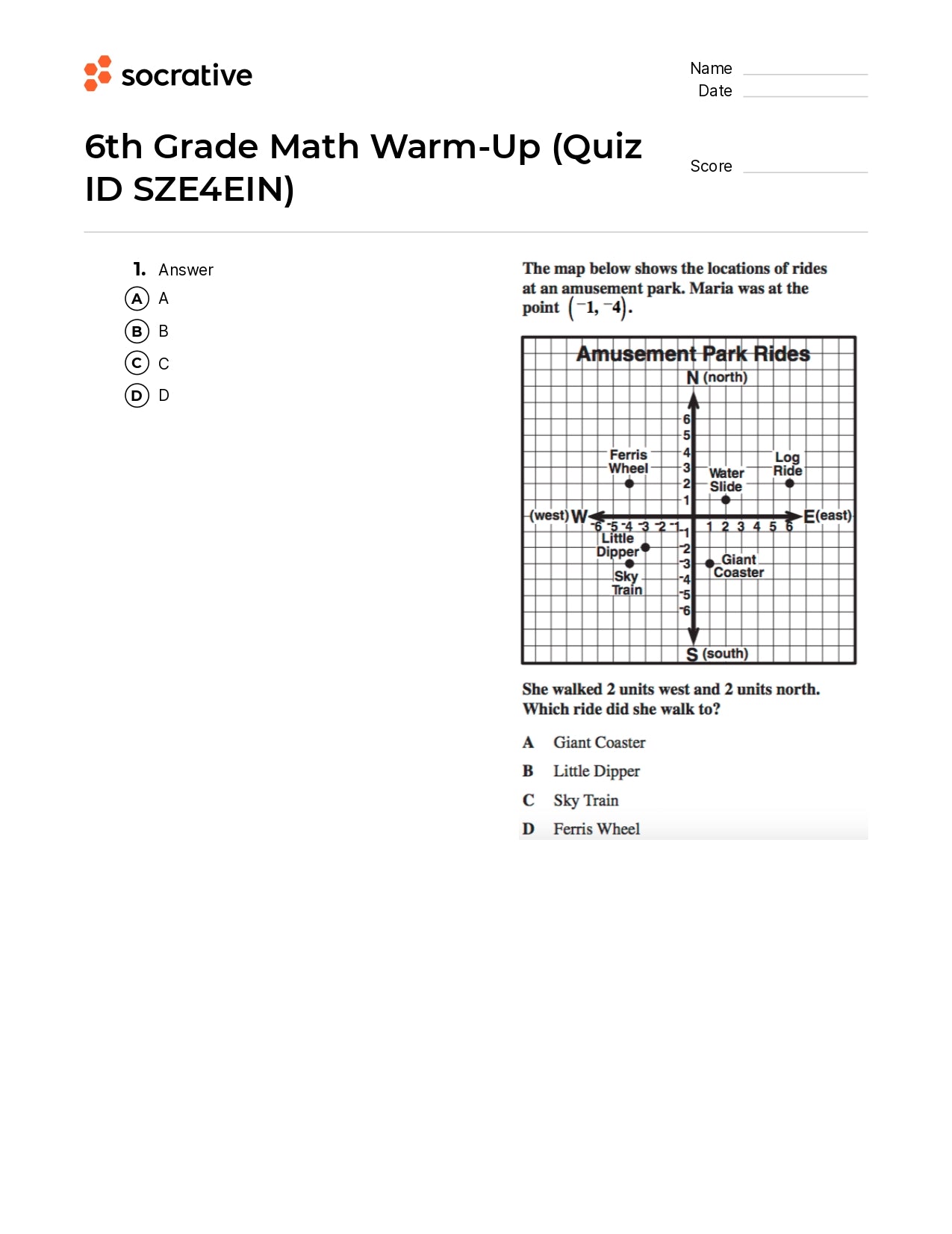 6Th Grade Math Warm-Up
