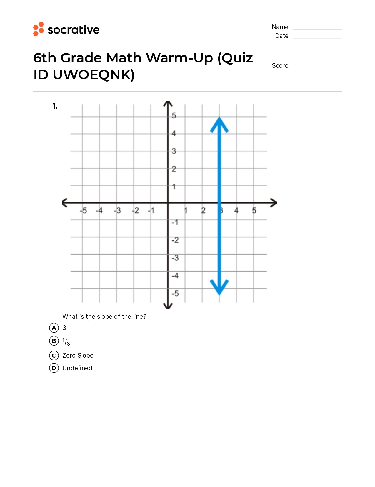 6Th Grade Math Warm-Up