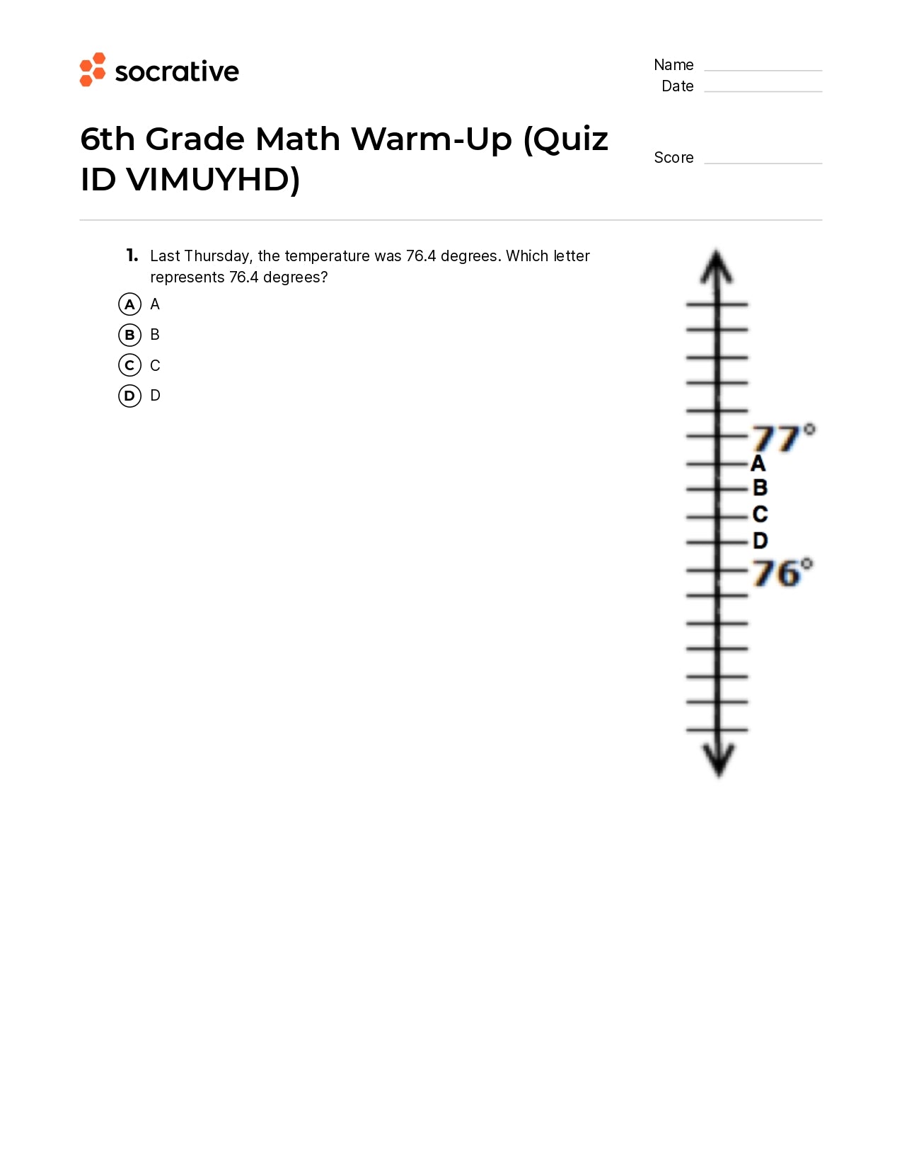 6Th Grade Math Warm-Up