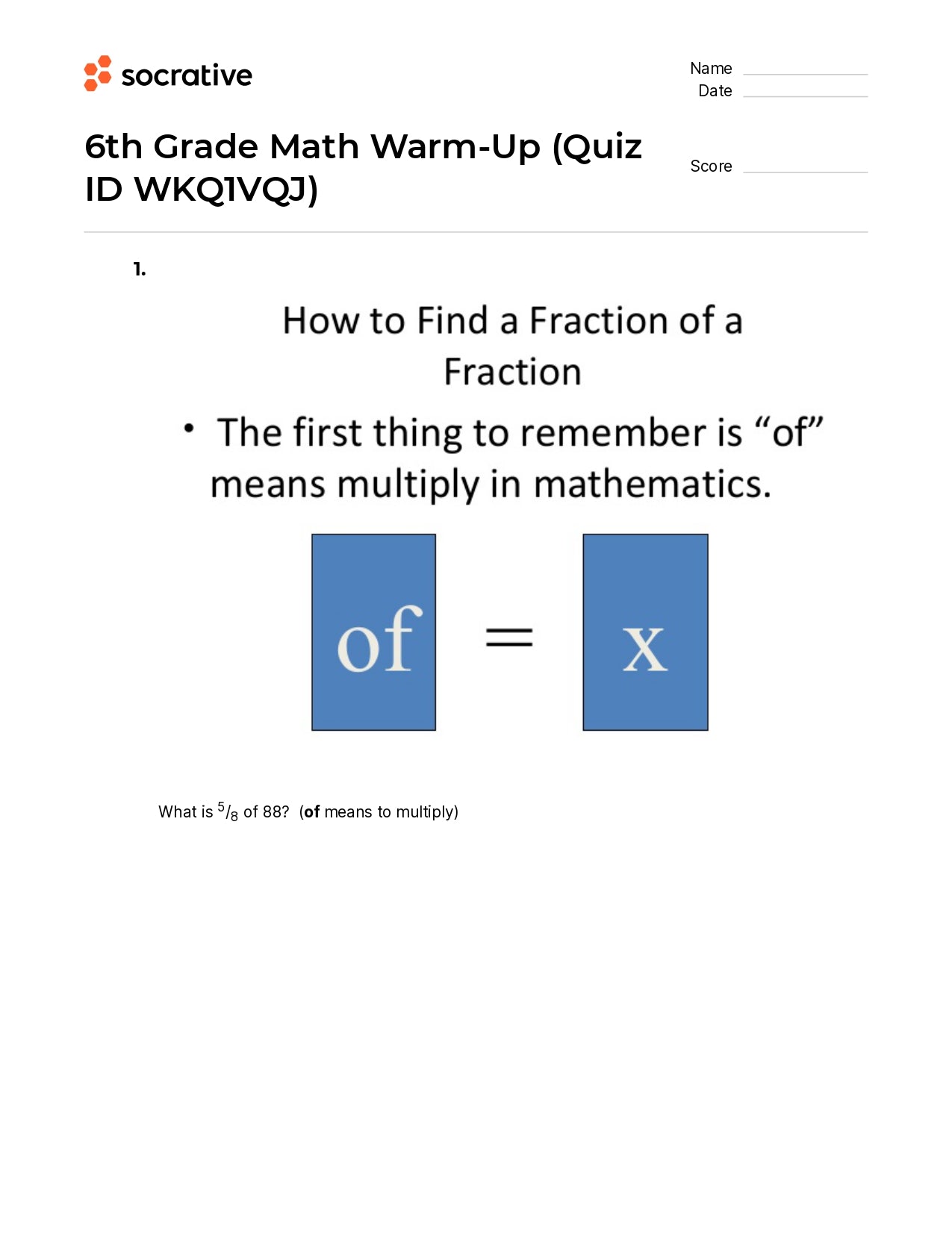 6Th Grade Math Warm-Up