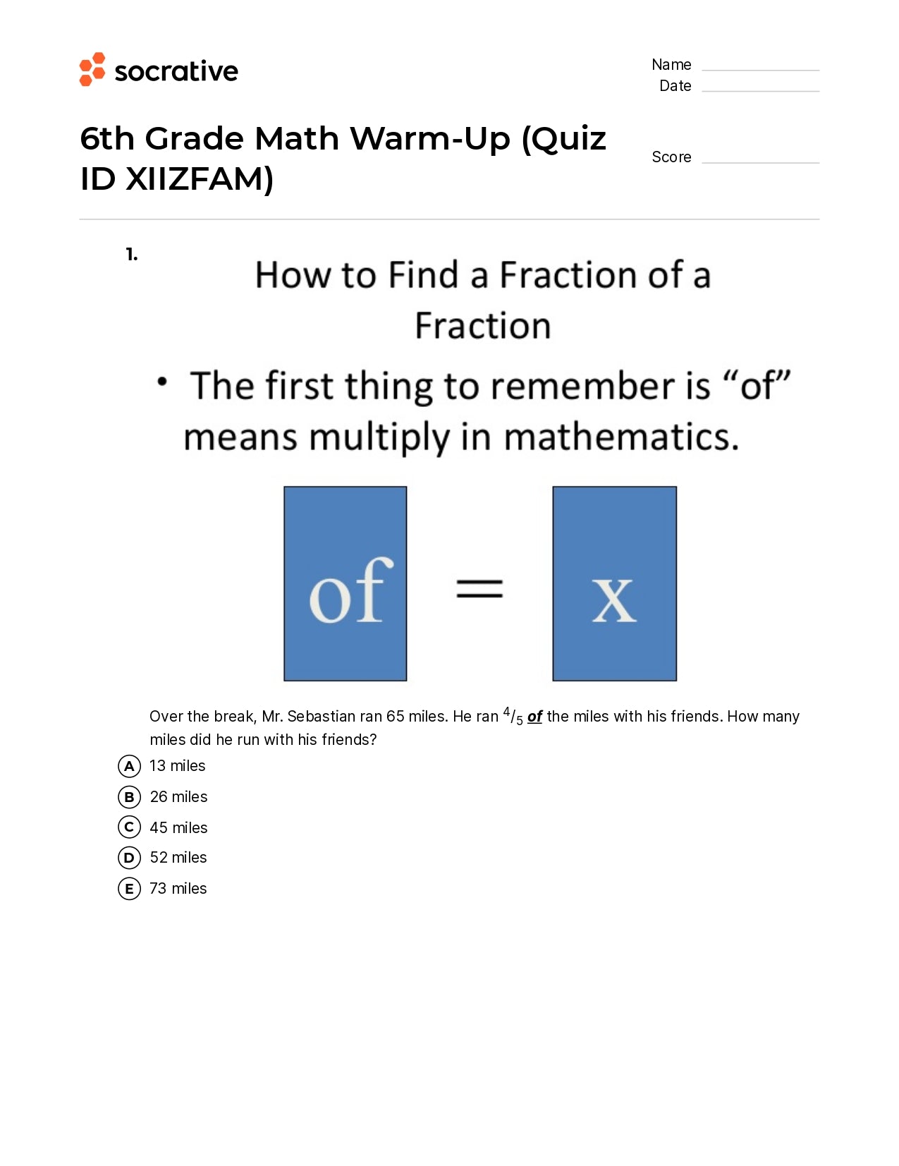 6Th Grade Math Warm-Up