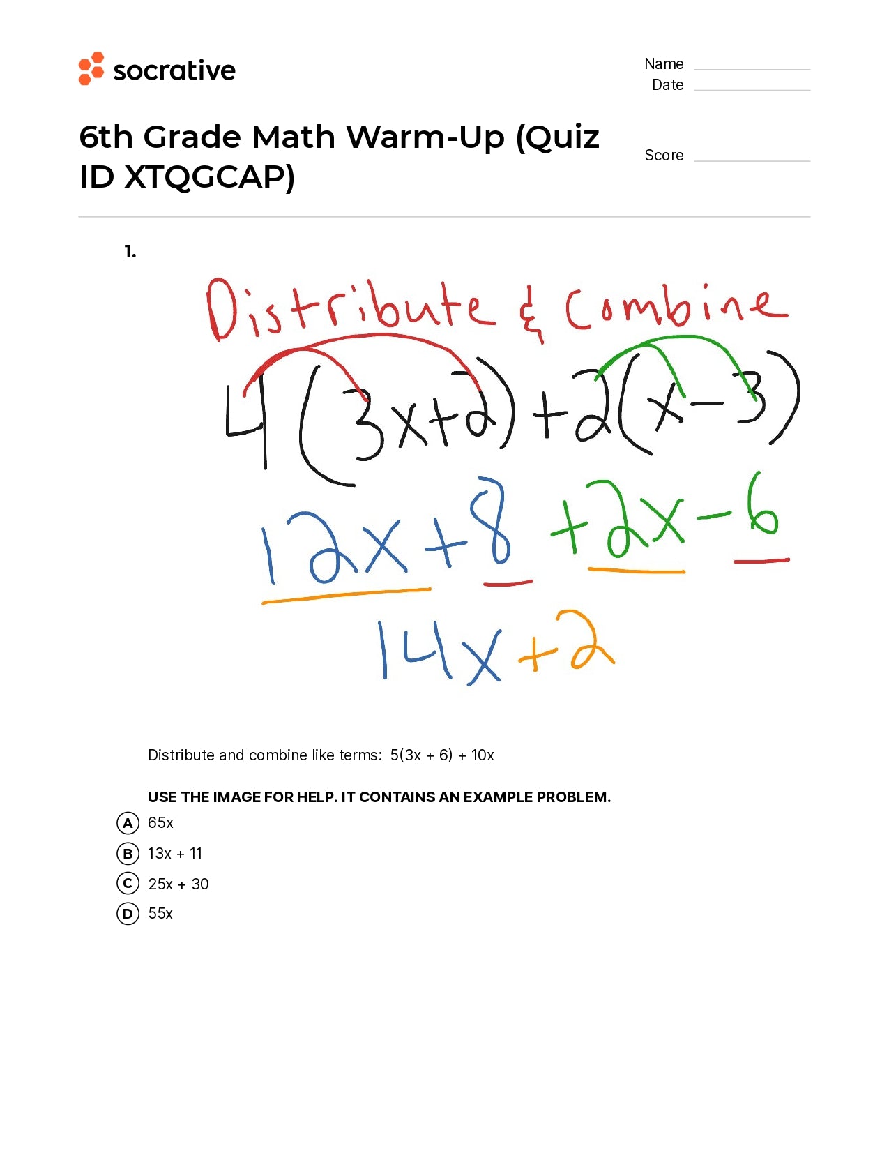 6Th Grade Math Warm-Up